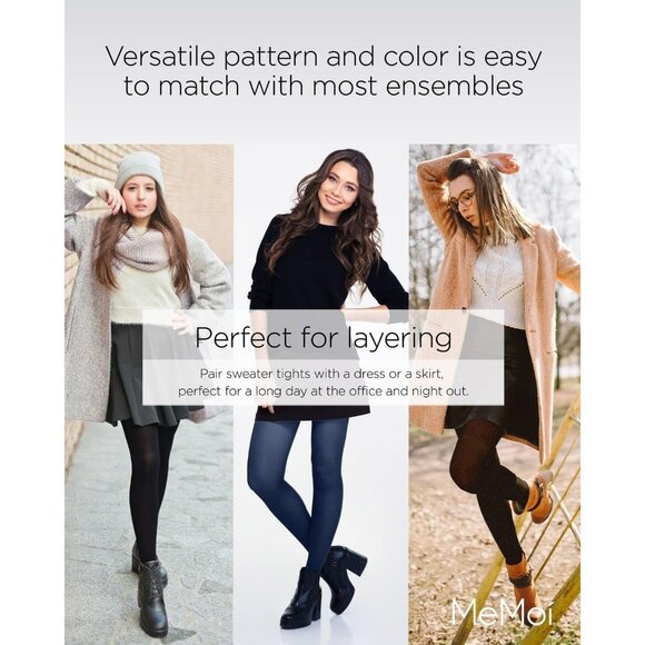 Cotton-Spandex Ribbed Tights for Women Cozy Warm Fall Winter Stylish - Picture 4 of 8